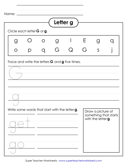 Trace and Print - Letter G g - Practice Sheet (Printable PDF Worksheet)