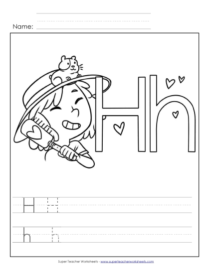 Trace and Print - Letter H - Color and Write (Printable PDF Worksheet)