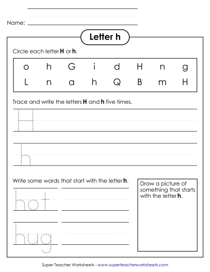 Worksheets - Letter H h - Practice Sheet (Printable PDF Worksheet)