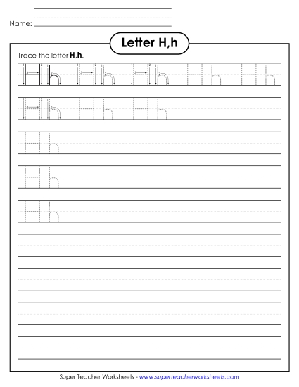Trace and Print - Letter H, h - Tracing (Smaller Font Size) (Printable PDF Worksheet)