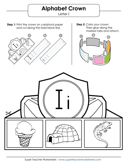 Trace and Print - Letter I - Crown (Printable PDF Worksheet)
