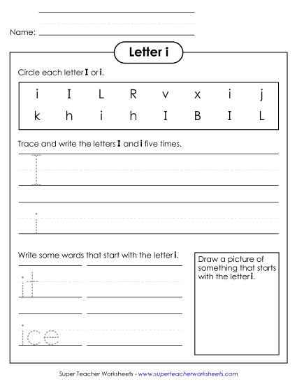 Worksheets - Letter I i - Practice Sheet (Printable PDF Worksheet)