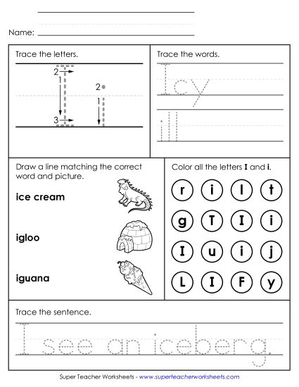 Letter I: Mixed Skills - Letter I - Mixed Skills (Intermediate) (Printable PDF Worksheet)