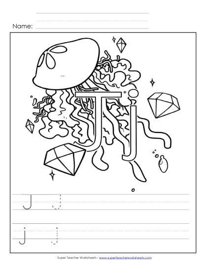 Trace and Print - Letter J - Color and Write (Printable PDF Worksheet)