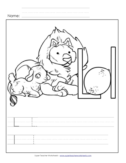 Trace and Print - Letter L - Color and Write (Printable PDF Worksheet)