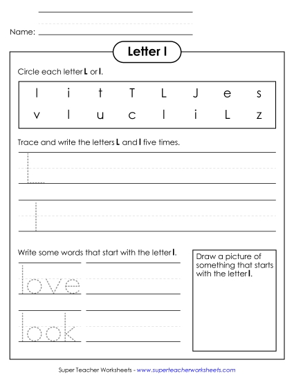 Trace and Print - Letter L l - Practice Sheet (Printable PDF Worksheet)
