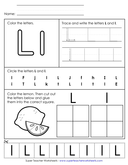 Letter L: Mixed Skills - Letter L - Mixed Skills (Basic) (Printable PDF Worksheet)