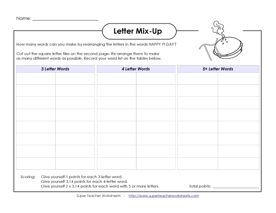 Letter Mix Up: Pi Day (Intermediate) (Printable PDF Worksheet)