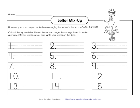 Dr. Seuss Worksheets - Letter Mix-Up: Seuss (Primary) (Printable PDF Worksheet)