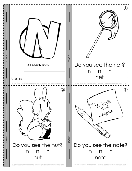 Worksheets - Letter N Mini-Book (Printable PDF Worksheet)