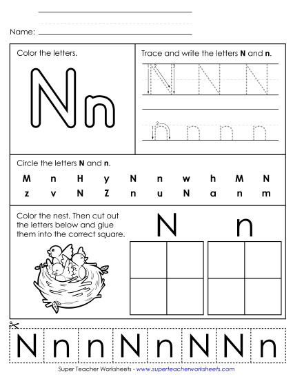 Letter N: Mixed Skills - Letter N - Mixed Skills (Basic) (Printable PDF Worksheet)