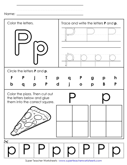 Letter P: Mixed Skills - Letter P - Mixed Skills (Basic) (Printable PDF Worksheet)