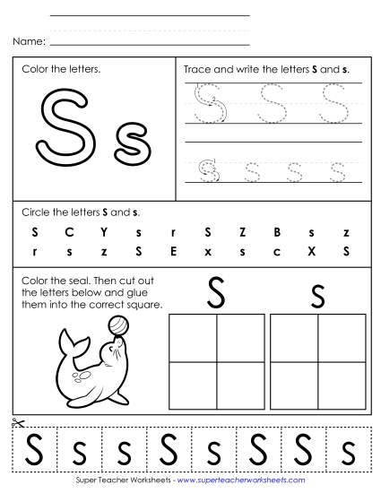 Letter S: Mixed Skills - Letter S - Mixed Skills (Basic) (Printable PDF Worksheet)