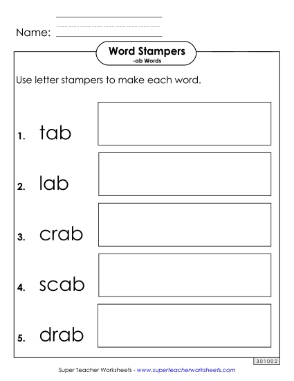 Worksheets - Letter Stampers (-ab) (Printable PDF Worksheet)