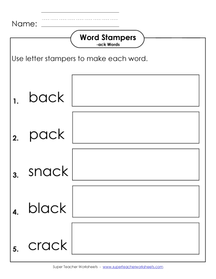 Worksheets - Letter Stampers (-ack) (Printable PDF Worksheet)
