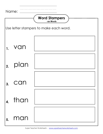 Worksheets - Letter Stampers Activity (-an Words)  (Printable PDF Worksheet)
