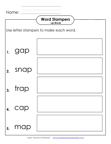 Worksheets - Letter Stampers Activity (-ap Words)  (Printable PDF Worksheet)