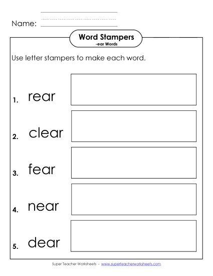 Worksheets - Letter Stampers Activity (-ear Words)  (Printable PDF Worksheet)