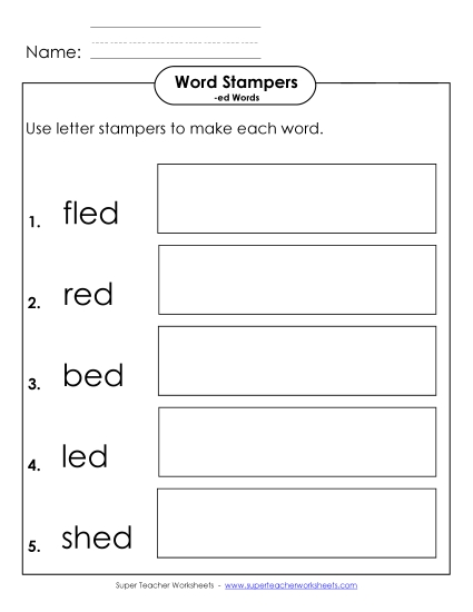Worksheets - Letter Stampers Activity (-ed Words)  (Printable PDF Worksheet)