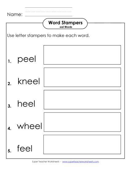 Worksheets - Letter Stampers Activity (-eel Words)  (Printable PDF Worksheet)