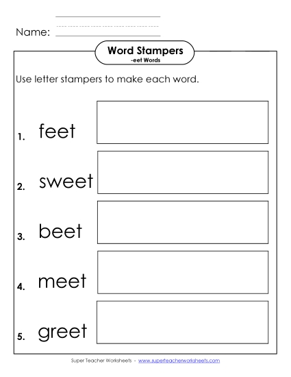 Worksheets - Letter Stampers Activity (-eet Words)  (Printable PDF Worksheet)