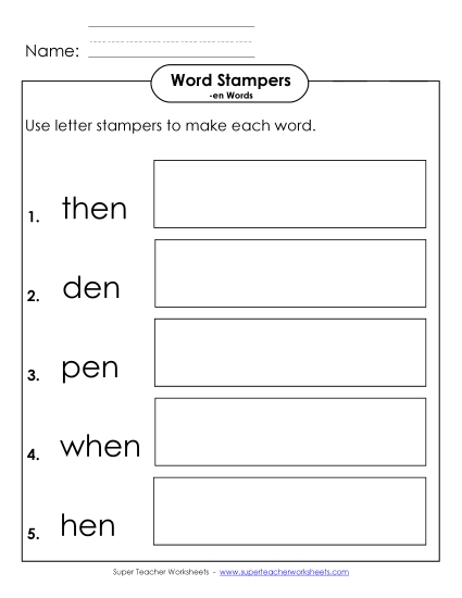 Worksheets - Letter Stampers Activity (-en Words)  (Printable PDF Worksheet)