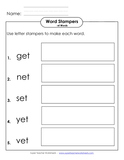 Worksheets - Letter Stampers Activity (-et Words)  (Printable PDF Worksheet)