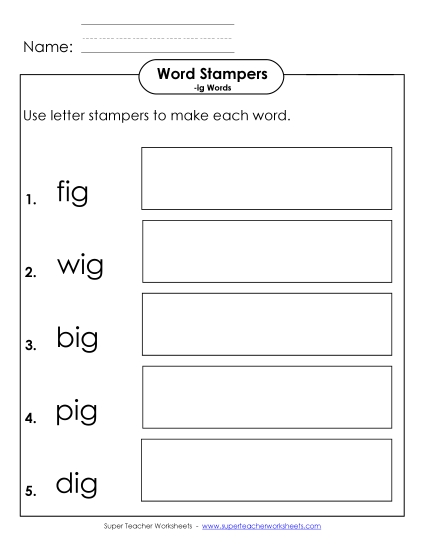 Worksheets - Letter Stampers Activity (-ig Words)  (Printable PDF Worksheet)
