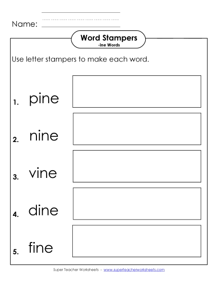 Worksheets - Letter Stampers Activity (-ine Words)  (Printable PDF Worksheet)