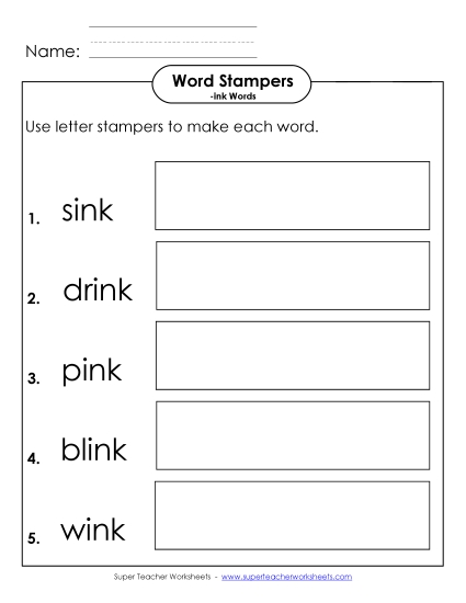 Worksheets - Letter Stampers Activity (-ink Words)  (Printable PDF Worksheet)