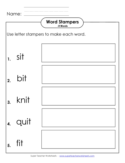 Worksheets - Letter Stampers Activity (-it Words)  (Printable PDF Worksheet)