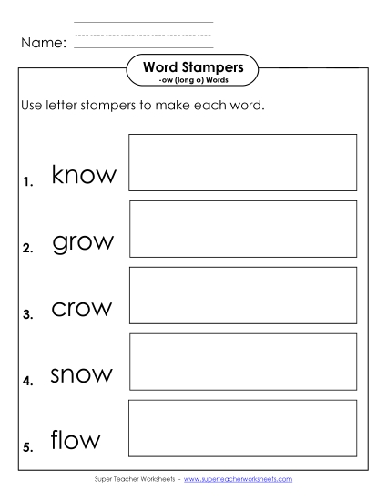 Long-O Sound (as in Grow) - Letter Stampers Activity (-ow Words) (Printable PDF Worksheet)