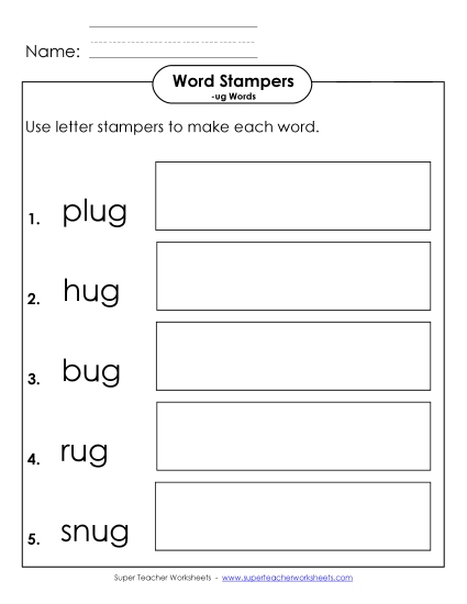 Worksheets - Letter Stampers Activity (-ug Words) (Printable PDF Worksheet)