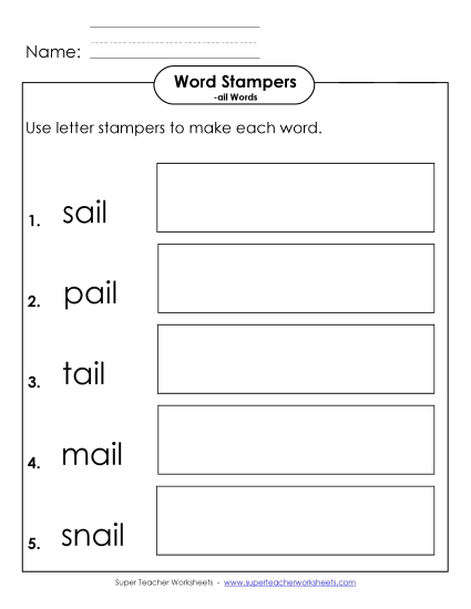 Worksheets - Letter Stampers (-ail) (Printable PDF Worksheet)