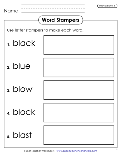 Games & Learning Centers - Letter Stampers (Bl- Words)  (Printable PDF Worksheet)