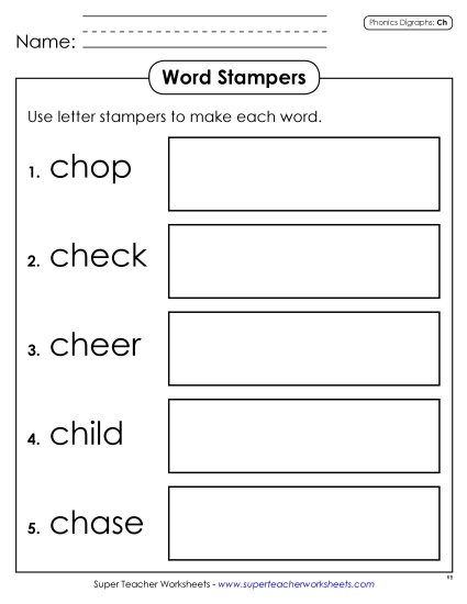 Games & Learning Centers - Letter Stampers (CH Words) (Printable PDF Worksheet)