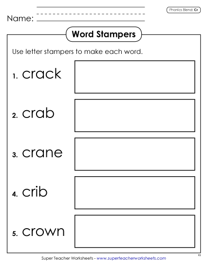Games & Learning Centers - Letter Stampers (Cr- Words)  (Printable PDF Worksheet)