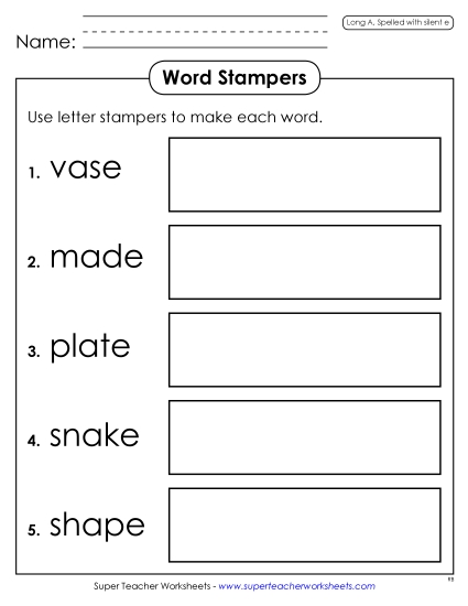 Worksheets - Letter Stampers (Long A Words) (Printable PDF Worksheet)