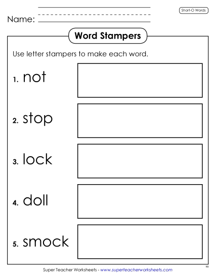 Worksheets - Letter Stampers (Short O) (Printable PDF Worksheet)