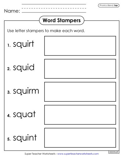 Games and Learning Centers - Letter Stampers (Squ Words) (Printable PDF Worksheet)