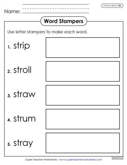 Games and Learning Centers - Letter Stampers (Str Words) (Printable PDF Worksheet)