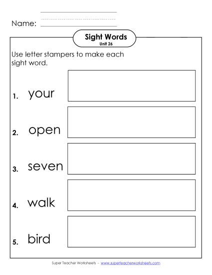 Worksheets - Letter Stampers (Unit 26) (Printable PDF Worksheet)