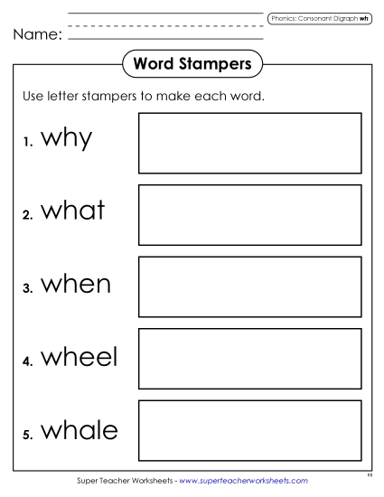 Games and Learning Centers - Letter Stampers (WH Words) (Printable PDF Worksheet)