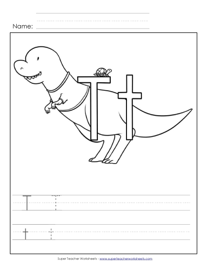 Trace and Print - Letter T - Color and Write (Printable PDF Worksheet)