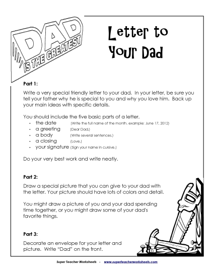 Make Gifts For Fathers - Letter To Your Dad (Printable PDF Worksheet)