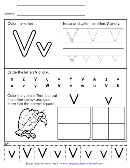 Letter V: Mixed Skills - Letter V - Mixed Skills (Basic) (Printable PDF Worksheet)