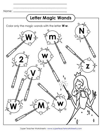 Letter Recognition - Letter W w Recognition - Wands (Printable PDF Worksheet)