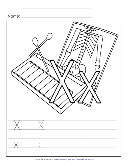 Trace and Print - Letter X - Color and Write (Printable PDF Worksheet)