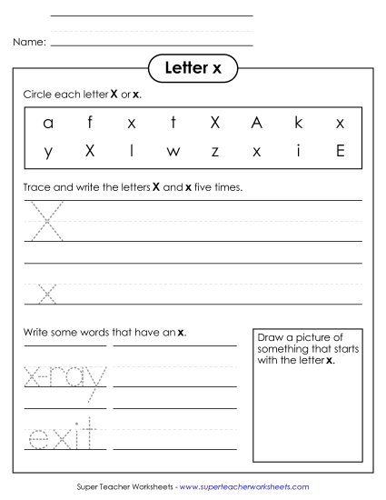 Trace and Print - Letter X x - Practice Sheet (Printable PDF Worksheet)