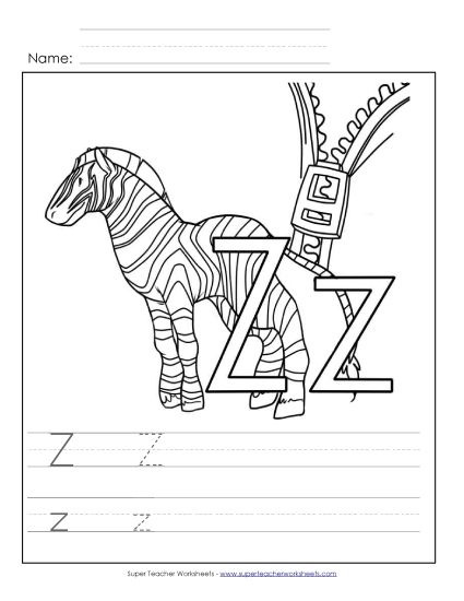 Trace and Print - Letter Z - Color and Write (Printable PDF Worksheet)